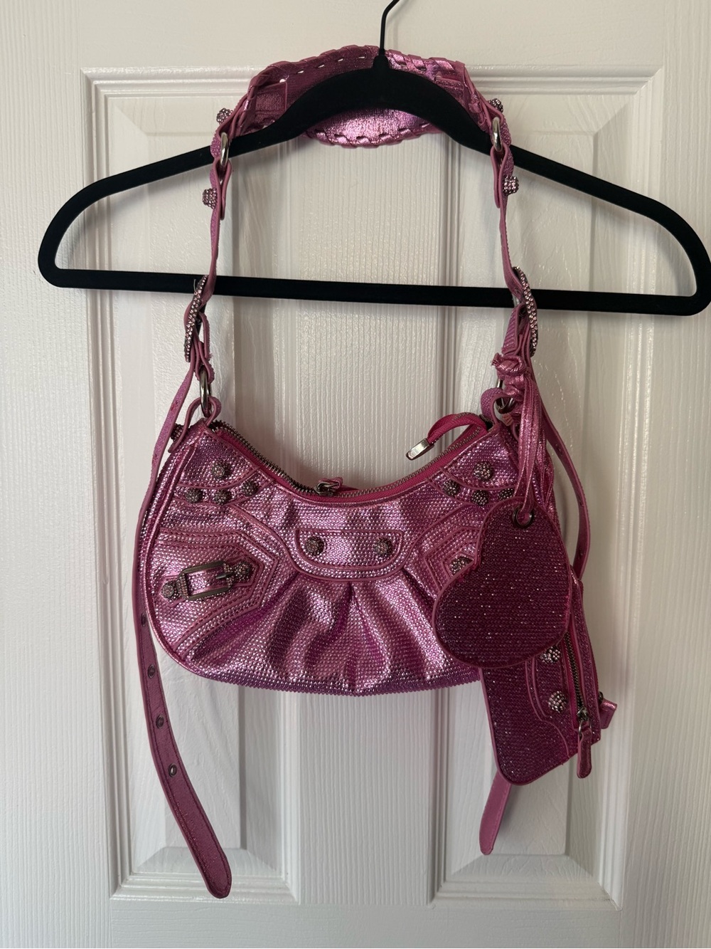 Metallic Pink Shoulder Bag with Heart Charm & Coin pouch
